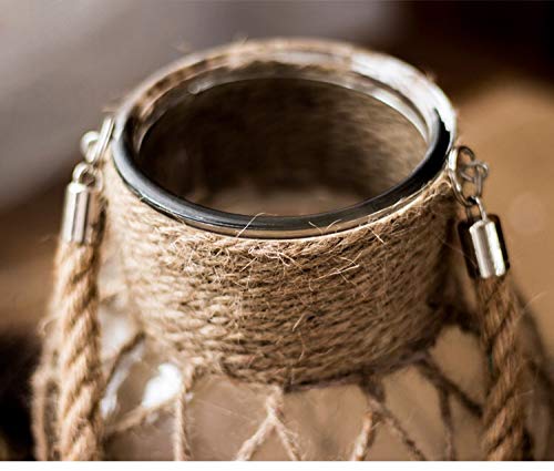 Funsoba Rustic Hanging Mason Nautical Jar Rope Net Dry Flower Glass Vase with Handle Pack of 2 (2 Vase 8") - Image 5