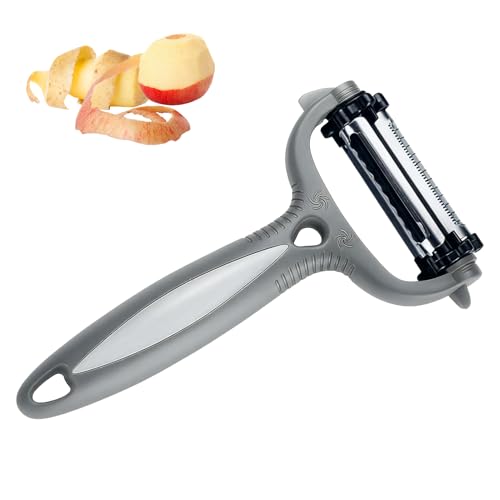 Pelador 3 en 1 Multifuncional - Rallador y Cortador de Verduras y Frutas - Cuchillo Pelador Afilado (Gris, 1 Unidad) - Diseño Ergonómico, Fácil de Limpiar y Almacenar - Ideal para Pelar, Rallar y Cort