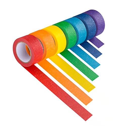 Masking Tape 1 Inch, McoMce 7 Pack Painters Tape, Rainbow Colored Masking Tape, 7 Rolls Painters Tape 1 Inch x 10 Yards, Perfect for Labeling or Coding, Party Decorations, Kids Arts & Crafts and More