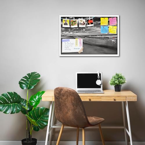 Image of ArtzFolio Sea, Air, & Land Monochrome Contrast | Bulletin Board Notice Pin Board | Vision Soft Board Combo with Thumb Push Pins & Sticky Notes | White Frame | 18 x 12 inch (46 x 30 cms)