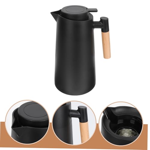 Jarra de café aislada de 1l con interior de vidrio y mango de madera negro 7