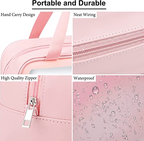 Image of KUKLAR Wash Bag Pouch for Travel Kit Toiletry Bag Cosmetic Bag Make Up Box for Brushes,Accessories with Handle,Large Capacity Translucent Waterproof Travel Storage Organizer Set of 1(Pink)