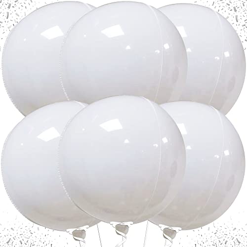 Image of KatchOn, Round White Foil Balloons - 22 Inch, Pack of 6 | 4D Mylar White Balloons for Party Decorations | Metallic Balloon for Birthday, Anniversary, Bridal Shower, Baby Shower Decorations