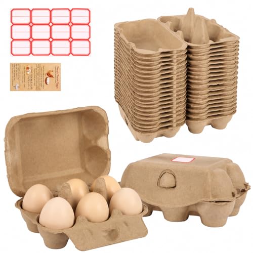 Image of 20 Pack Half Dozen Egg Cartons Bulk 6 Count, Empty Natural Paper Pulp Egg Cartons Reusable, Strong Sturdy Design Made from Natural Cardboard