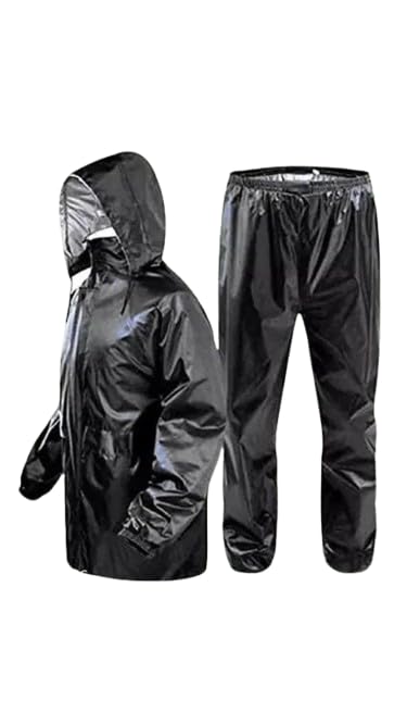 Men's Polyester Raincoat with Trouser Set, Free Size, Black-image-36