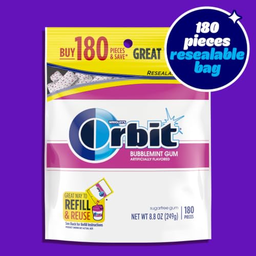 Image of ORBIT Bubblemint Sugar Free Chewing Gum, Value Bulk Pack, 180 Piece Bag