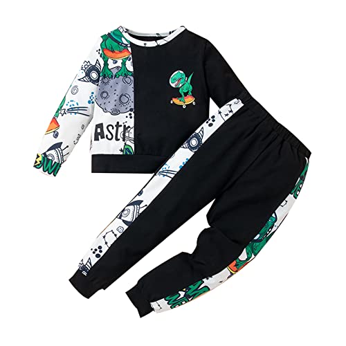 Toddler Boy Clothes Infant Outfits Dinosaur Printed Long Sleeve Sweatshirt Tops + Pants Baby Fall Winter Clothing Set Black 4-5T