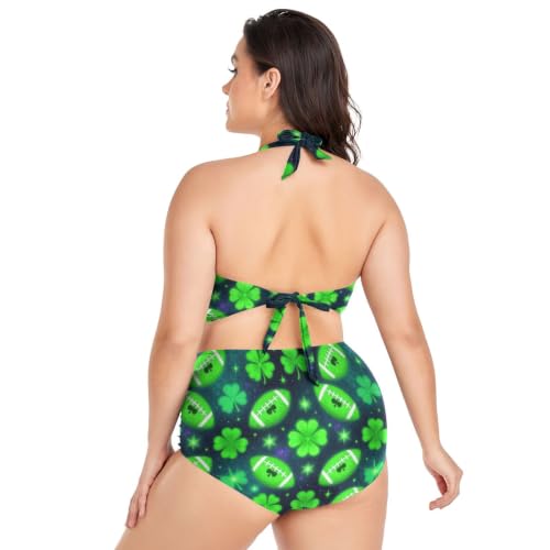 Bikini moldeador ajustable con cuello halter y estampado de tréboles de la suerte 4