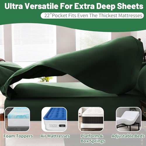 Image of Extra Deep Pocket King Sheets 18-24 Inch 100% Egyptian Cotton 1000 Thread Count Sateen Weave Soft Breathable 4 Pieces(King,Forest Green)