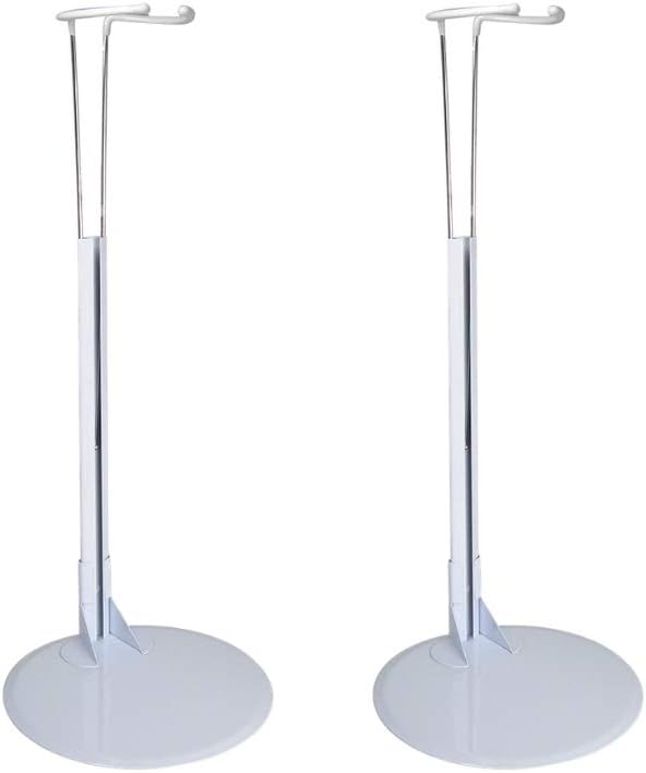 BANBERRY DESIGNS Large Doll Stand -14" H Holder - White Vinyl Coated Metal - Adjustable Clasps - Fits Most Dolls and Action Figures -14" to 27" H - Set of 2 Stands.