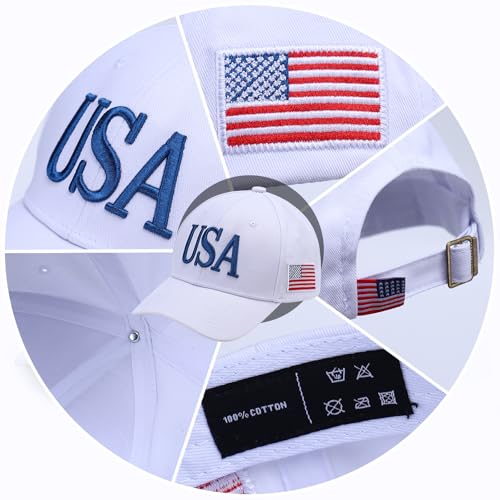 Image of USA Trucker Hat for Men & Women American Flag Cap Adjustable Baseball Cap Mesh Snap Patriotic 3D Embroidered Cap