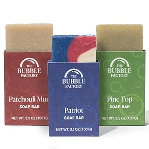 Handmade Natural Bath & Body Soap Bar, Vegan, All-Natural, Palm Oil Free, Made in USA with Shea Butter + Essential Oils, Patriot/Patchouli Mud/Pine Top Handmade Natural Bath Body Soap Bar Vegan All Natural Palm Oil Free Made in USA with Shea Butter Essential Oils PatriotPatchouli MudPine Top