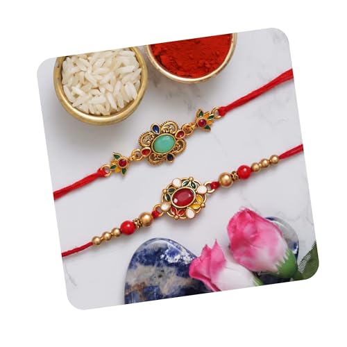 Image of eCraftIndia Set of 2 Om & Rudraksha Rakhis with Roli Pack - Rakhi for Brother