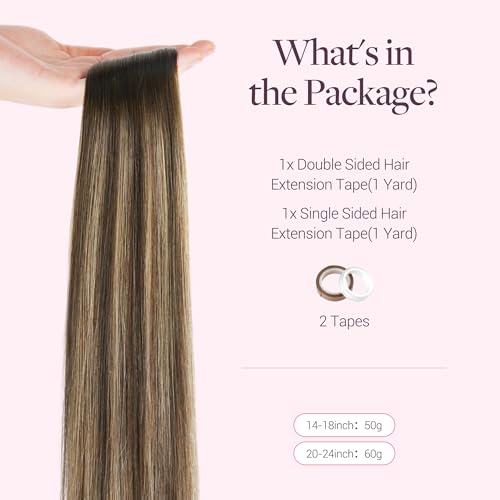 Image of GOO GOO Tape In Weft Hair Extensions Human Hair, Genius PU Long Weft Tape In Hair Extensions Real Human Hair, Silky Easy to Use, 4 /27 /4 Balayage Chocolate Brown to Caramel Blonde 22 inch 60g