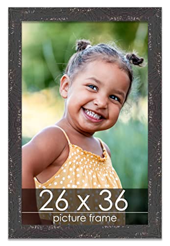 Poster Palooza 26X36 Shabby Chic/Farmhouse Black Wood Picture Frame - Uv Acrylic, Foam Board Backing, & Hanging Hardware 26" X 36" #TOP12
