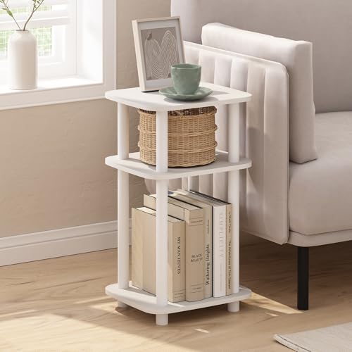 Furinno JUST Side Table, 3-Tier Turn-N-Tube End Table with Open Shelf, Round Curve Corner Night Stand, Bedside Table, Easy Assembly, for Living Room, Bedroom, White by Furinno - Image 2