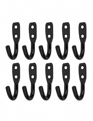 Image of iSTAR Stainless Steel Multi-Purpose J Type Hook Bathroom Hooks Cloth Hanger Wall Hook Door Robe Hooks for Hanging Keys,Clothes (Black - Pack of 20)