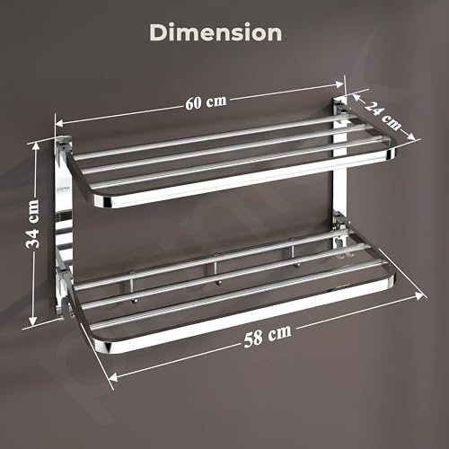Image of Plantex Double Towel Rack for Bathroom /24 Inch Dual Towel Holder /Towel Bar /Towel Henger /Bathroom Accessories - Pack of 1 (Chrome)