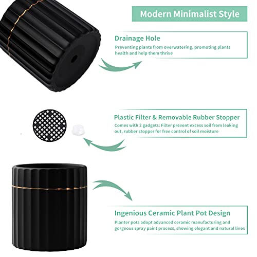 Mozing 2 Pack Ceramic Plant Pots Indoor - Set 4.8 + 6 Inch Planter Pot - Modern Flower Pot With Drainage Hole For Home & Office Decor (Black) #TOP4
