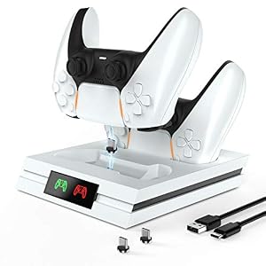 Gezimetie Ladestation für PS5 Controller,PS5 Ladegerät Ständer Schnelles Laden für 2 Controller PS5 Zubehör mit TypeC Kabel, Doppeltes Schnellladegerät mit LED Anzeige