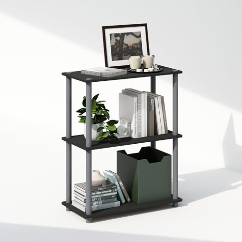 Furinno Turn-N-Tube Book Shelf, 3-Tier Bookshelf, Bookcase with Multipurpose Compact Display Rack, 11.6 x 23.6 x 29.6, for Living Room, Bedroom, Home Office, Black/Grey - image 1