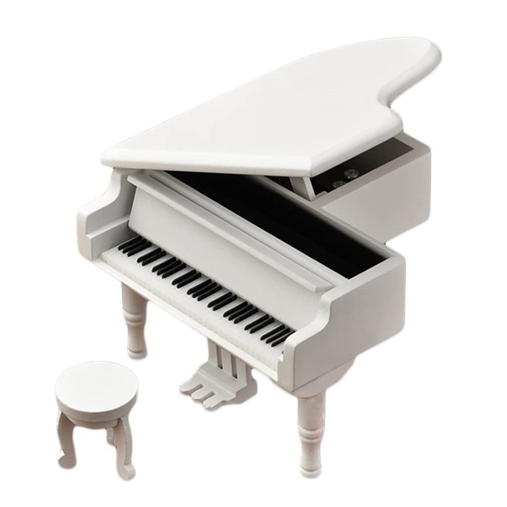 Caja de música de piano blanca para decorar la habitación infantil con música de cuerda