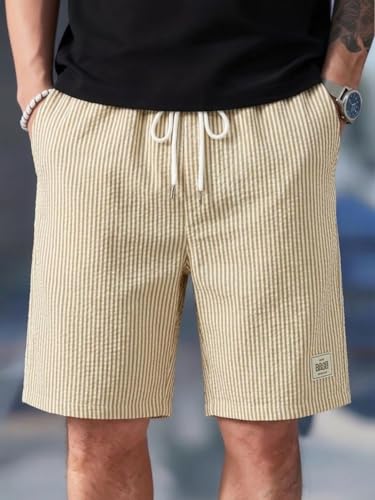 Image of Men's Cotton Casual Shorts |Striped Half Pants for Men |Comfortable | Elastic Waist with Drawstring | Lightweight & Comfortable for Beach Vacations, Casual Daily Outings & Sleepwear Bermuda Shorts