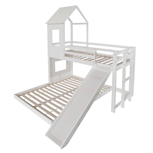 Litera con tobogán de pino macizo y MDF lacado con techo de cabaña 6