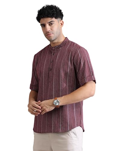 Image of Filori Lurex Checks Design Short Kurta | Pure Cotton | Half Sleeves | Mandarin Collar