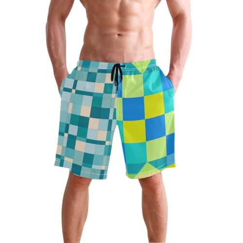 Short de plage bleu pour homme 20,3 cm / 22,9 cm de long à carreaux uni bleu vert
