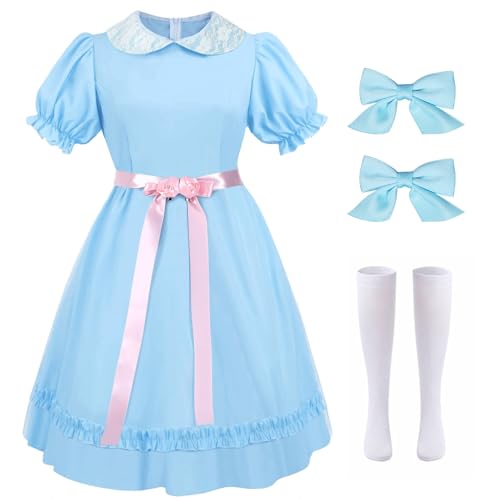 Women Halloween Twin Cosplay Dress Blue Puff Sleeve...