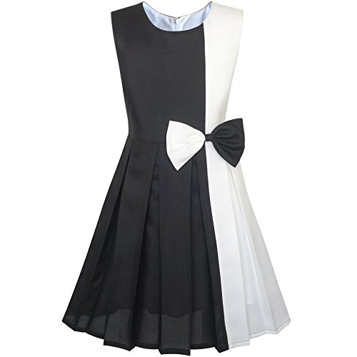 Sunny Fashion Girls Dress Color Block Contrast Bow Tie Everyday Party Size 4-14