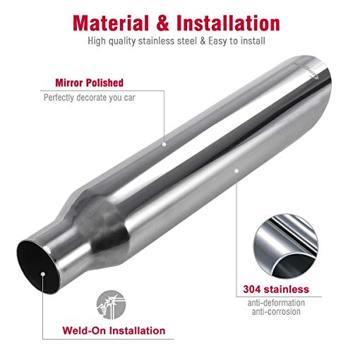 2 Pcs Universal Stainless Steel Exhaust Tip 2.25" Inlet 3.5" Outlet 18" Long Car Truck Weld On Exhaust Tailpipe Tips Slant Cut #TOP5