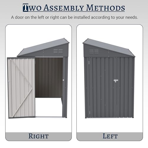 Image of YOPTO 4x7 FT Outdoor Storage Shed Lean to Shed,Metal Shed W /Lockable Door & Air Vent,All Weather Waterproof Garden Tool House W /Reversible Installation,for Backyard,Patio,Lawn,Dark Gray