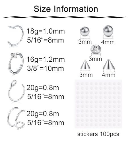 Longita Fake Nose Ring Fake Lip Piercing Non Piercing Lip Ring Hoop Stick on Snake Bites Faux Eyebrow Piercings Clip on Earring Cuffs Small Earring Hoop no Pierced2