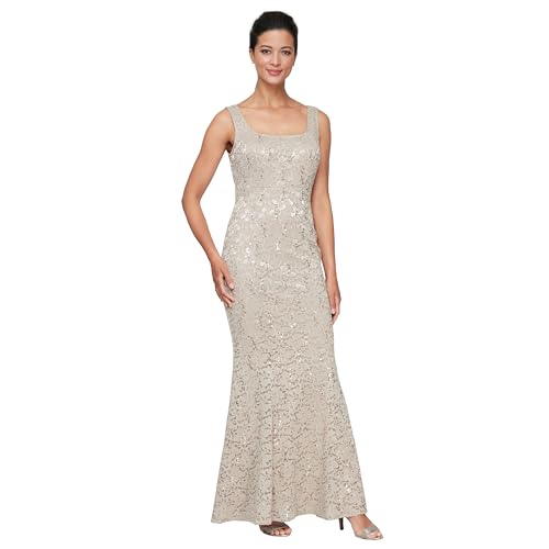 S.L. Fashions Women's Long Sequin Lace Fit and Flare Mother of The Bride Dress with Jacket (Petite & Regular Sizes)2