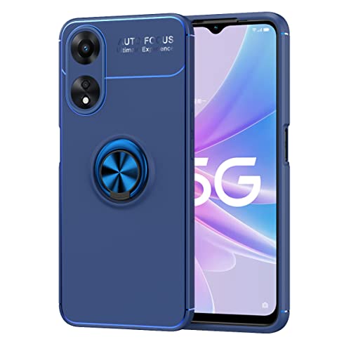 WOBURN Funda para OPPO A78 5G, Anti-Rasguño Carcasa TPU Silicona Bumper Caso, Protectora Case Cover con Shock- Absorción y 360° Anillo Kickstand, Azul+Azul