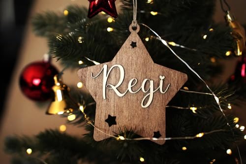 Adorno de Navidad de Madera Personalizado (1, Estrella con Estrellas (Oscuro))