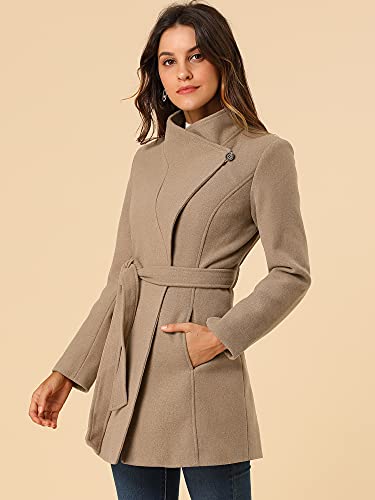 Image of Allegra K Women's Winter Elegant Stand Collar Overcoat Long Belted Pea Coat