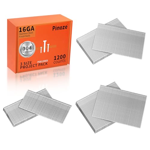 Image of PINOZE 16 Gauge 304 Stainless Steel Finish Nails, 1200-Count (2-1 /2 inch, 2 inch, 1-1 /2 inch) 16GA SS Finishing Nails, Assorted Framing Nail Gun Nails for Pneumatic, Electric Finish Nailer