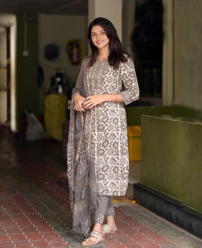 Image of KLOSIA Women's Printed Straight Kurta and Pant with Dupatta Set