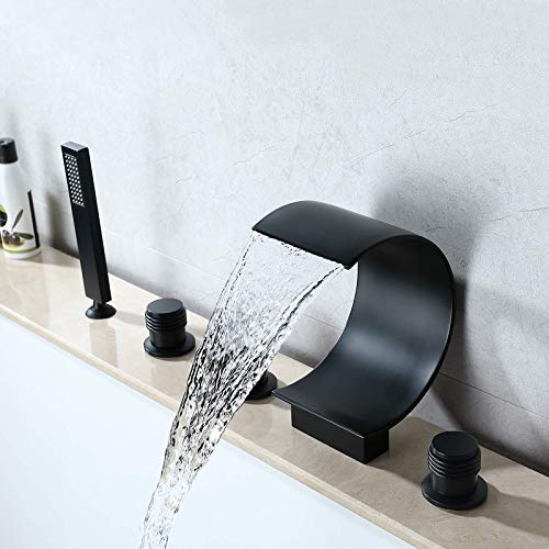 Robinet de baignoire cascade noir ensemble mitigeur 5 trous sur pont - 4