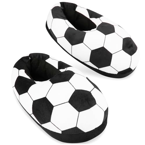 Get Trend Zapatillas de Casa Niño y Adolescente con Diseño Fútbol, Pantuflas Invierno 3D con Suela Antideslizante (36/37 EU, Blanco Fútbol)