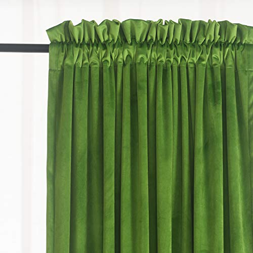 Roslynwood Living Room Blackout Velvet Curtains - Sound Reducing Heavy Matt Solid Rod Pocket Panels Drapes /52Wx96L Fresh Green, 2 Panels