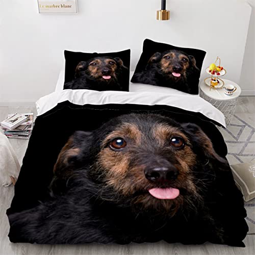 AOYNP Bettwäsche 135x200 Mischlingshund 3D Druck Weiche Mikrofaser Bettwäsche Set Kinder Jungen Mädchen Kawaii Haustiere Welpe Bettbezüge mit ReißVerschluss und 2 Kissenbezug 80x80cm