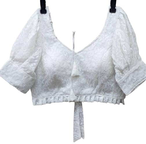 bong butiq Women's Trending Chikankari Hakoba Blouse with V nack & Puff Sleeve Padded Readymade Stitched Saree Blouse(Bust-38 Alter to 40, Waist 32 Alter to 34 Alterable)-picture-31