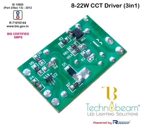 Image of TECHNOBEAM 15 Watt to 22 watt CCT 3 in 1 driver for Panel Light, surface Light, down light, 3 colour changing driver BIS Certified Non isolated Driver, (15W-22W, 300 mA, Pack of 1)