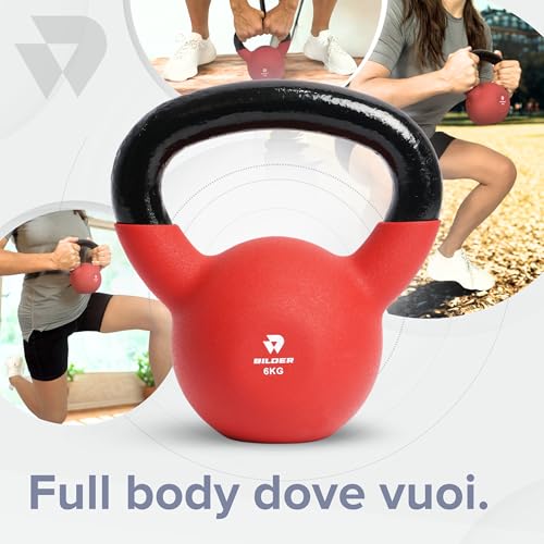 BILDER - Kettlebell 6 kg avec poignée ergonomique et antidérapante, poids en fonte avec revêtement en néoprène, idéal pour l'exercice et l'entraînement de force cardio et fonctionnel, outils de gym à – Image 6