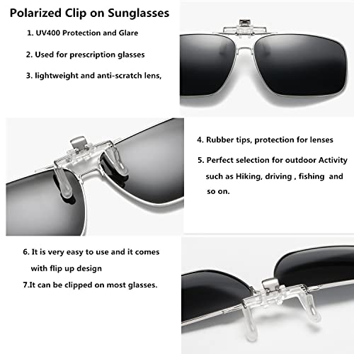 Image of Clip on Flip up Polarized Lens For Prescription Glasses UV Protection Sunglasses (Clear lenses not Polarized)