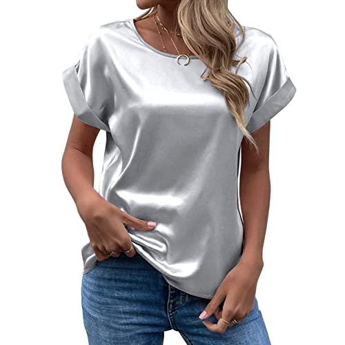 CGGMVCG Damen Sommer Tops Frühling Sommer Damen Kurzarm Seide Satin Hemd...